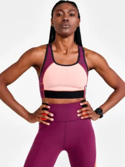 Women's Pro Charge Blocked Training Sport Top - BURGUNDY-BLEIKUR